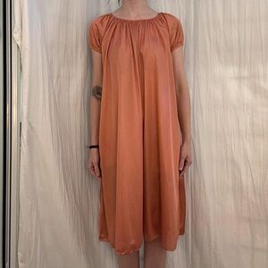Peach Orange Lounge Dress Nightgown Vintage 70s New With Tags S/M/L